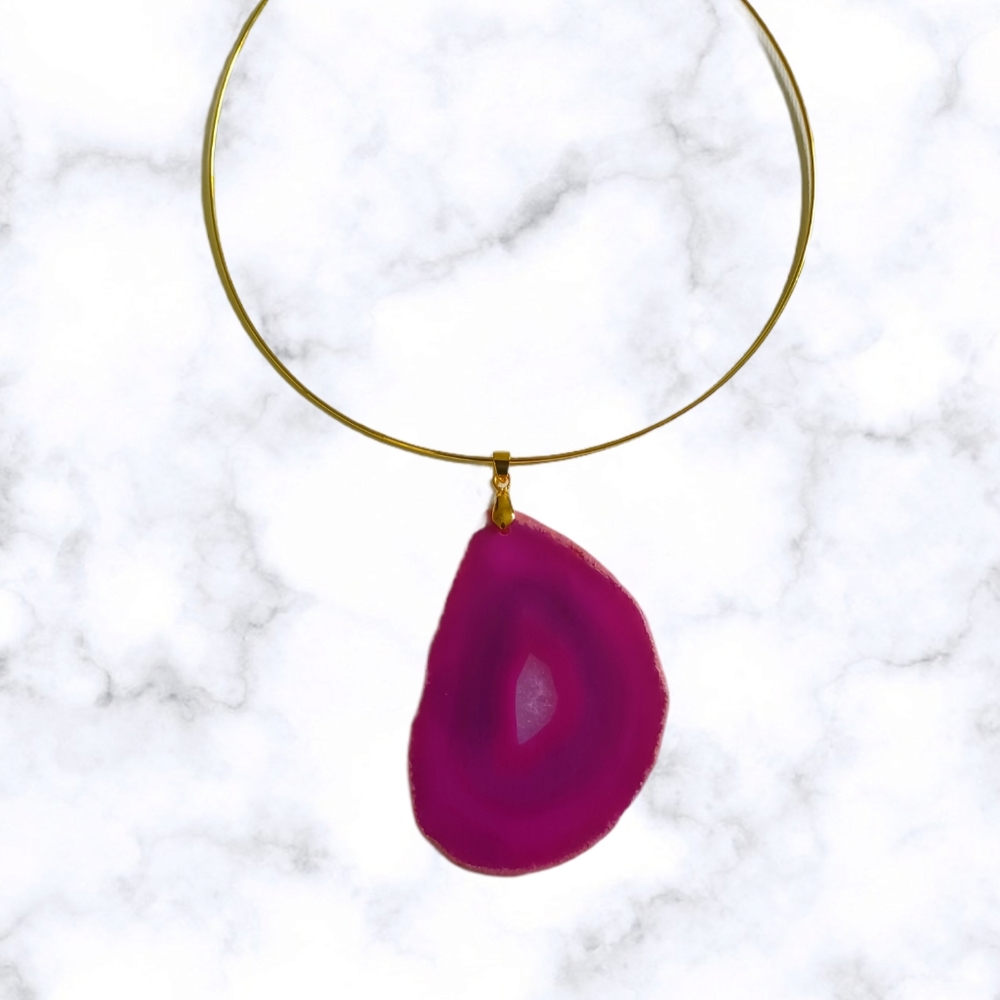Pink agate pendant necklace genuine slide geode stone large pink agate, necklace